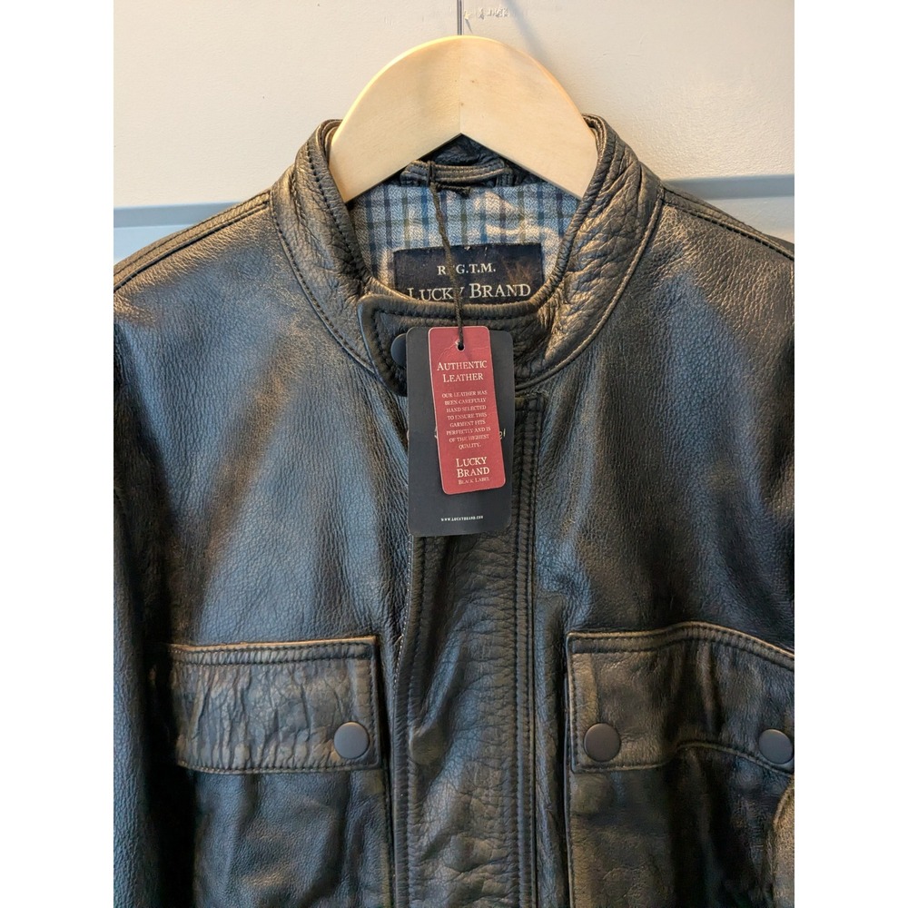 NWT $449‎ Lucky Brand Black Label Men's Genuine Leather Jacket Size M